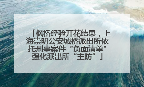 枫桥经验开花结果，上海崇明公安城桥派出所依托刑事案件“负面清单”强化派出所“主防”