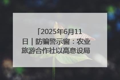 2025年6月11日｜防骗警示窗：农业旅游合作社以高息设局，集资380万